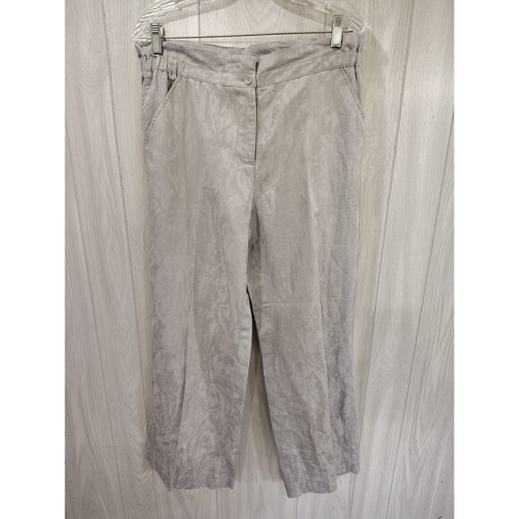 Peter Nygard Women's Linen Blend Pants Size 10 Gray Floral Texture Cruise Luxury - Picture 1 of 8